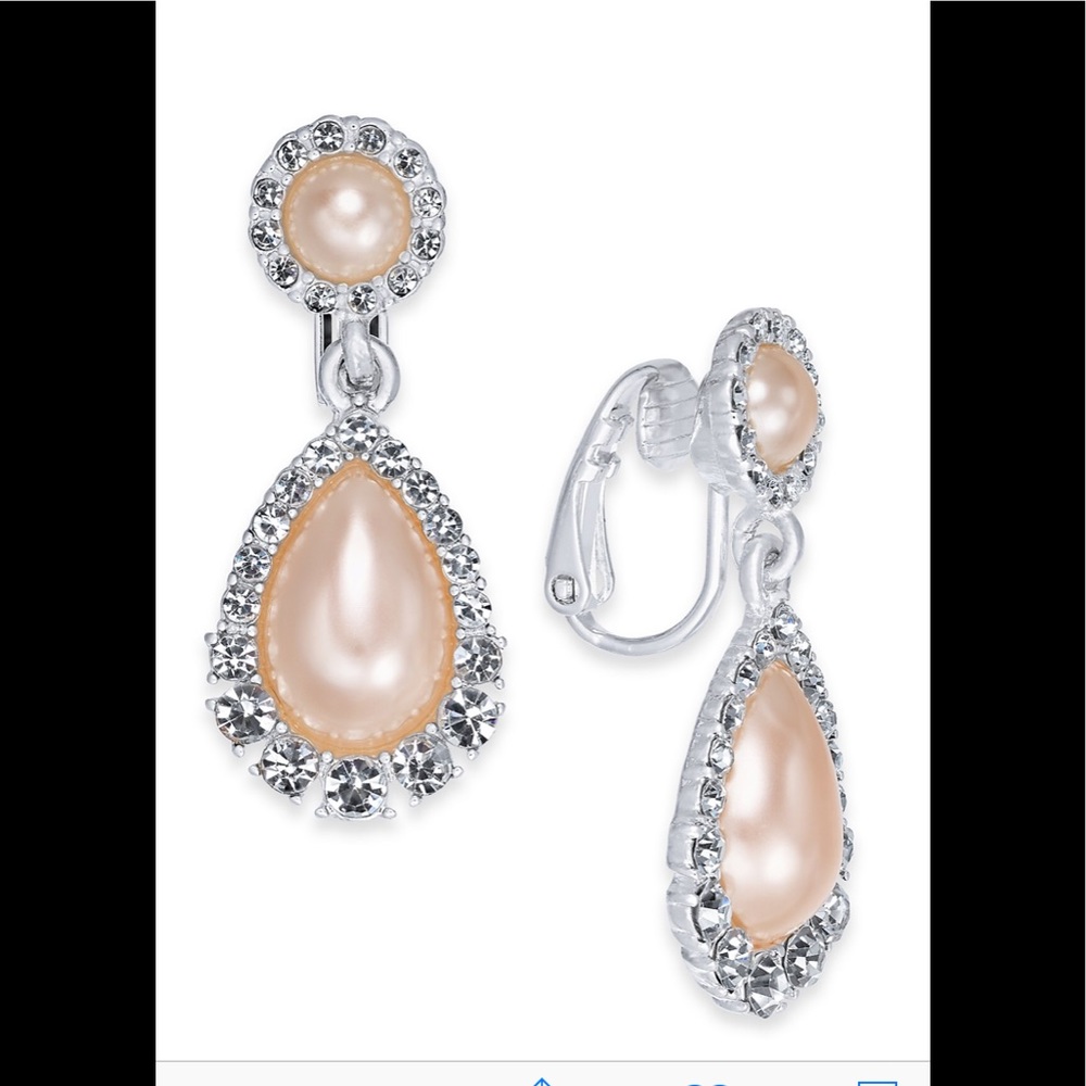 Dazzling Crystal And Imitation Pearl Drop Clip-Ons
